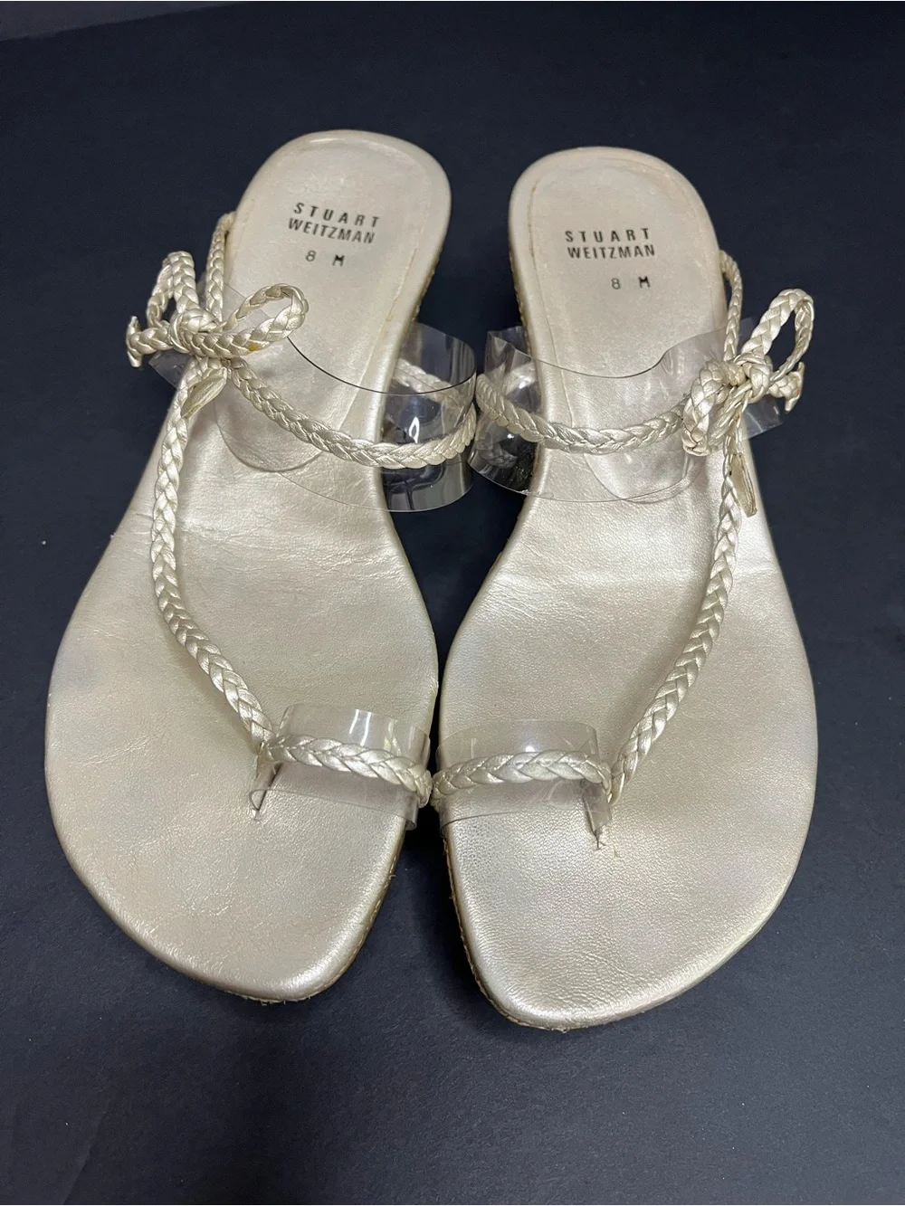 Stuart Weitzman Gold Braided Leather Wedges - Sz 8 - Picture 6 of 9